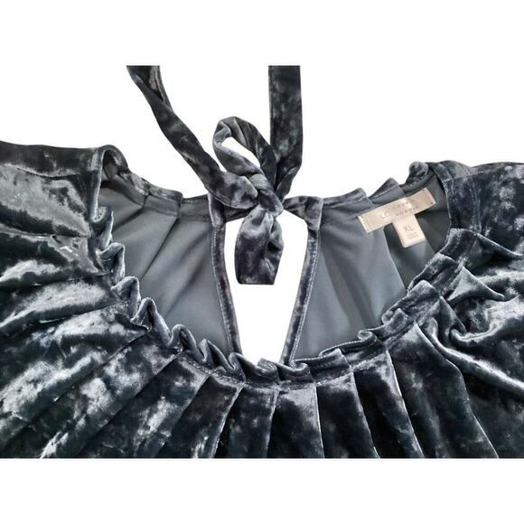 Lauren Conrad women's bluish/gray crushed velvet cap sleeve blouse bow back XL - Picture 4 of 4